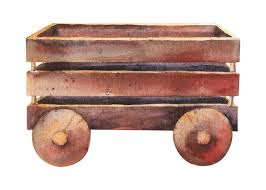 Watercolor Wooden Cart Garden Cart For
