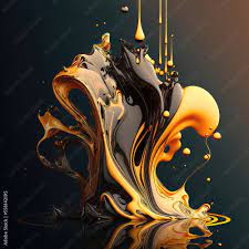 surreal abstract art of gloss black, white and gold paint flows and  splashes, with color gradients and glare effects made with Generative AI  Stock Illustration 