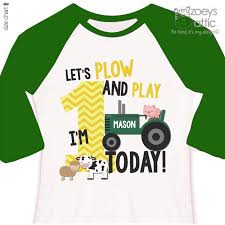 First 1st Birthday Shirt Green Tractor Plow And Play Farm