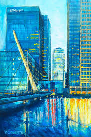 canary wharf near dusk painting by