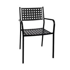 black metal patio stack chair with armrest