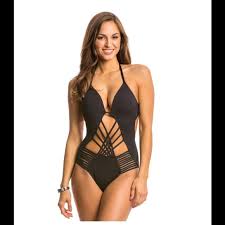 Kenneth Cole Sexy Solid Black One Piece Swimsuit Boutique
