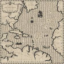 Old Geographic Map Of Atlantic Ocean Region Lands In A Free Interpretation