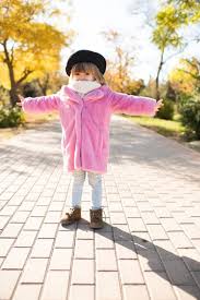 Cute Baby Girl Wearing Fluffy Pink Coat