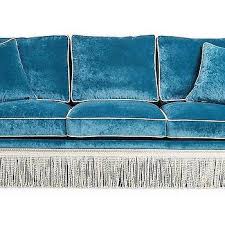 portsmouth navy velvet fringed sofa