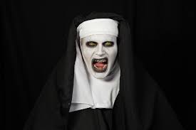 Costume gown, habit (hood with white veil), and scary mask. Valak From The Nun Makeup Tutorial Halloweencostumes Com Blog