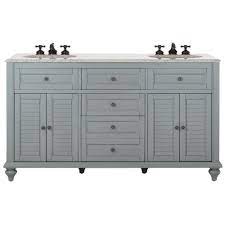 All bathroom vanities can be shipped to you at home. Home Decorators Collection Hamilton 61 In W X 22 In D Double Bath Vanity In Grey With Granite Vanity Top In Grey With White Sink 10806 Vs61h Gr The Home Depot