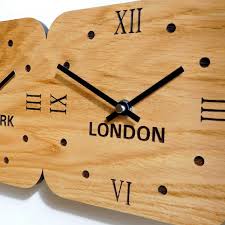Solid Oak Wooden Time Zone Clock