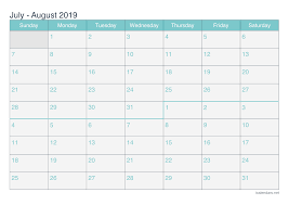 July And August 2019 Printable Calendar Icalendars Net