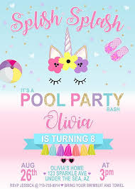 Printable Unicorn Pool Party Invitation Unicorn Party Arianas 9th