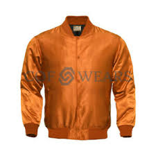Details About Varsity Letterman Baseball Bomber Style All Solid Orange Satin Jacket