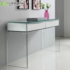 bent glass console table with glass