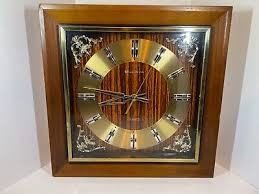 Vintage Bulova Wall Clock Sqaure Wood