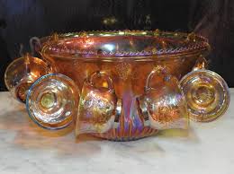 Lot A Carnival Glass Punch Bowl Set