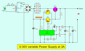 High efficiency variable regulator that new circuit design using ic regulator ua723 and tip3055 easy to build and small as power protect over load maximum 3a. 0 30v Variable Power Supply Circuit Diagram At 3a Eleccircuit Com