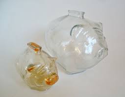 2 Vintage Glass Pig Bank Large Small