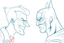 Draw two ovals along the vertical line, intersecting the bottoms of the two inner ovals. How To Draw Batman And The Joker Step By Step Drawing Guide By Kingtutorial Dragoart Com