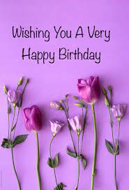 Birthday flowers are for all kinds of lovely occasions because they speak the language of the heart. Happy Birthday Pink Lilac Tulips Purple Background Happy Birthday Wishes Images Birthday Wishes Flowers Happy Birthday Wishes Cards