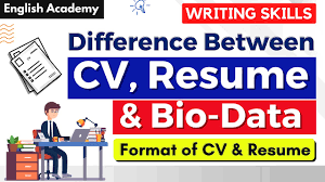 ** cv is short for curriculumme vitae which is a french word which i think means fast curricullum or something, so i think it means more of a quick glimpse of your professional credentials, i'm not sure if there's a difference between. Difference Between Cv And Resume Cv Resume And Biodata Format Of Cv And Resume Youtube