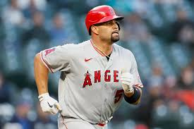 Albert pujols #5 of the los angeles angels looks on during the sixth inning of a game against the san francisco giants at angel stadium of anaheim on august 17, 2020 in anaheim, california. 7ldxxlq5pttczm