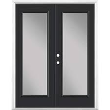 Masonite 60 In X 80 In Jet Black Steel Prehung Right Hand Inswing Full Lite Clear Glass Patio Door With Brickmold