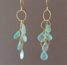 seablue chalcedony gemstone dangle waterfall earrings gold etsy in 2021 beaded jewelry blue crystal earrings gemstone jewelry