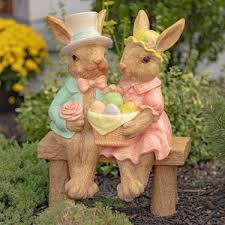 Fancy Easter Bunny Couple Garden Statue