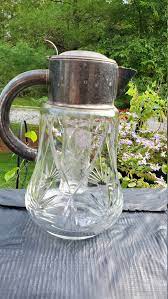 Vintage Crystal Pitcher With Silver