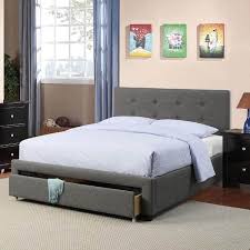 gray upholstered wooden queen bed