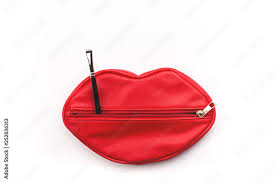 makeup bag in red lips shape and brush