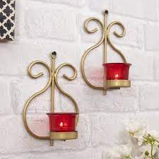 Rod Iron Golden Wall Hanging Tea Light