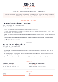 backend developer resume exle with