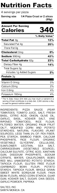 nutrition label vegan califlower pizza