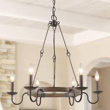 Log Barn Rustic Farmhouse Chandelier Dining Room Lighting Fixtures Hanging Metal Finish Wagon Wheel Pendant With French Country Style Candles For Kitchen Islands Amazon Com