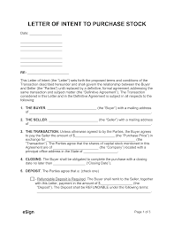 free letter of intent to purchase stock