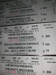 2 Tix For The Avett Brothers Toyota Oakdale Theatre Wallingford Ct Thursday Oct 3 2019