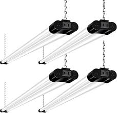 Linkable Led Shop Light For Garage 4ft 36w Utility Light Fixture For Workshop Basement 5000k Daylight Led Workbench Light With Plug 250w Equivalent Hanging Or Surface Mount Black 4 Pack Etl