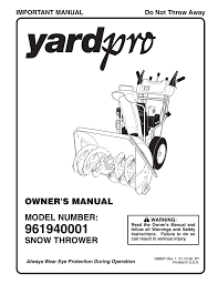 Yard Machines 961940001 Snow Blower User Manual Manualzz Com