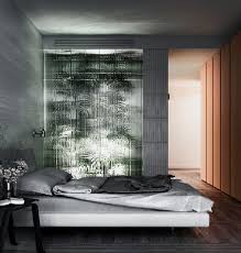 glass wall partition between bedroom