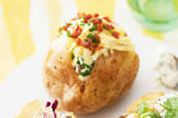 basic baked potato with bacon  sour cream   chive topping