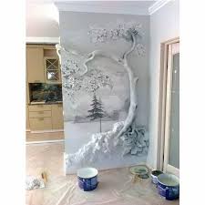 White Marble Dust Tree Design 3d Mural