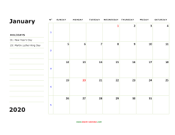 Free Download Printable Calendar 2020 Large Box Holidays