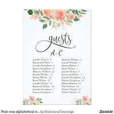 Pink Rose Alphabetical Wedding Table Chart Plan Invitation