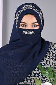 navy blue handcrafted party wear hijab