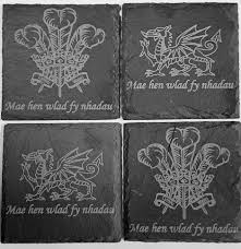 4 x slate coasters welsh dragon welsh