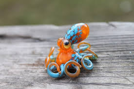 Blown Glass Orange And Blue Octopus