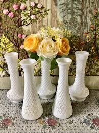 5 Milk Glass Vase Set Of Vases Vintage