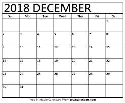 Printable December 2018 Calendar Towncalendars Com