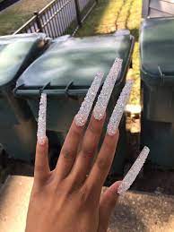 Extra long Crystal Acrylic Nails | Long square acrylic nails, Bling acrylic  nails, Long nails