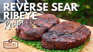 reverse sear ribeye steak with board